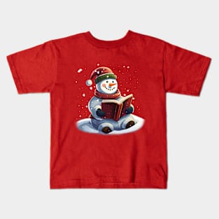 Snow man with Book Kids T-Shirt